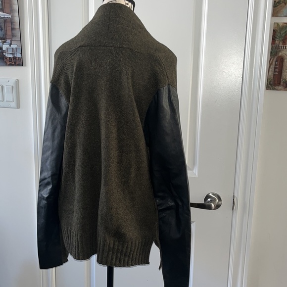 Danier Olive Cozy Cardigan with Leather Sleeves - Picture 4 of 7